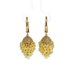25.30 Carat Briolette Yellow Diamond and Diamond Earrings on 18K Yellow Gold