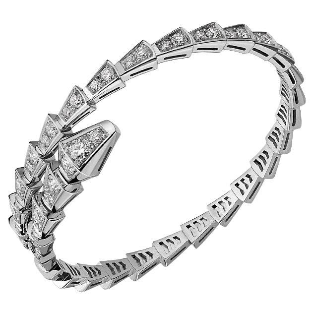 2.530Carat Diamond 18k White Gold Snake Bracelet For Sale