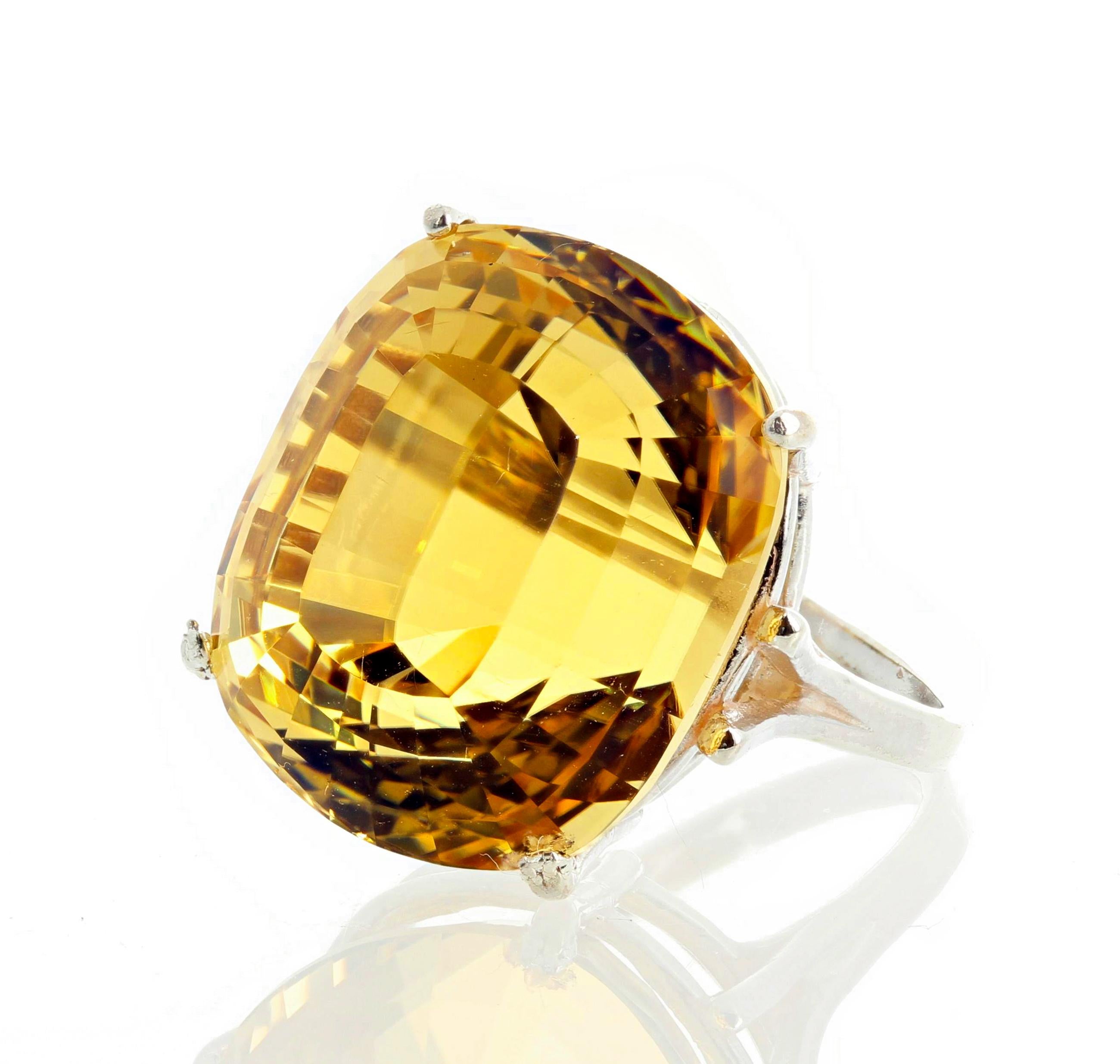 AJD Glittering Rare Golden 25.33Ct Scapolite Silver Huge Cocktail Ring 5