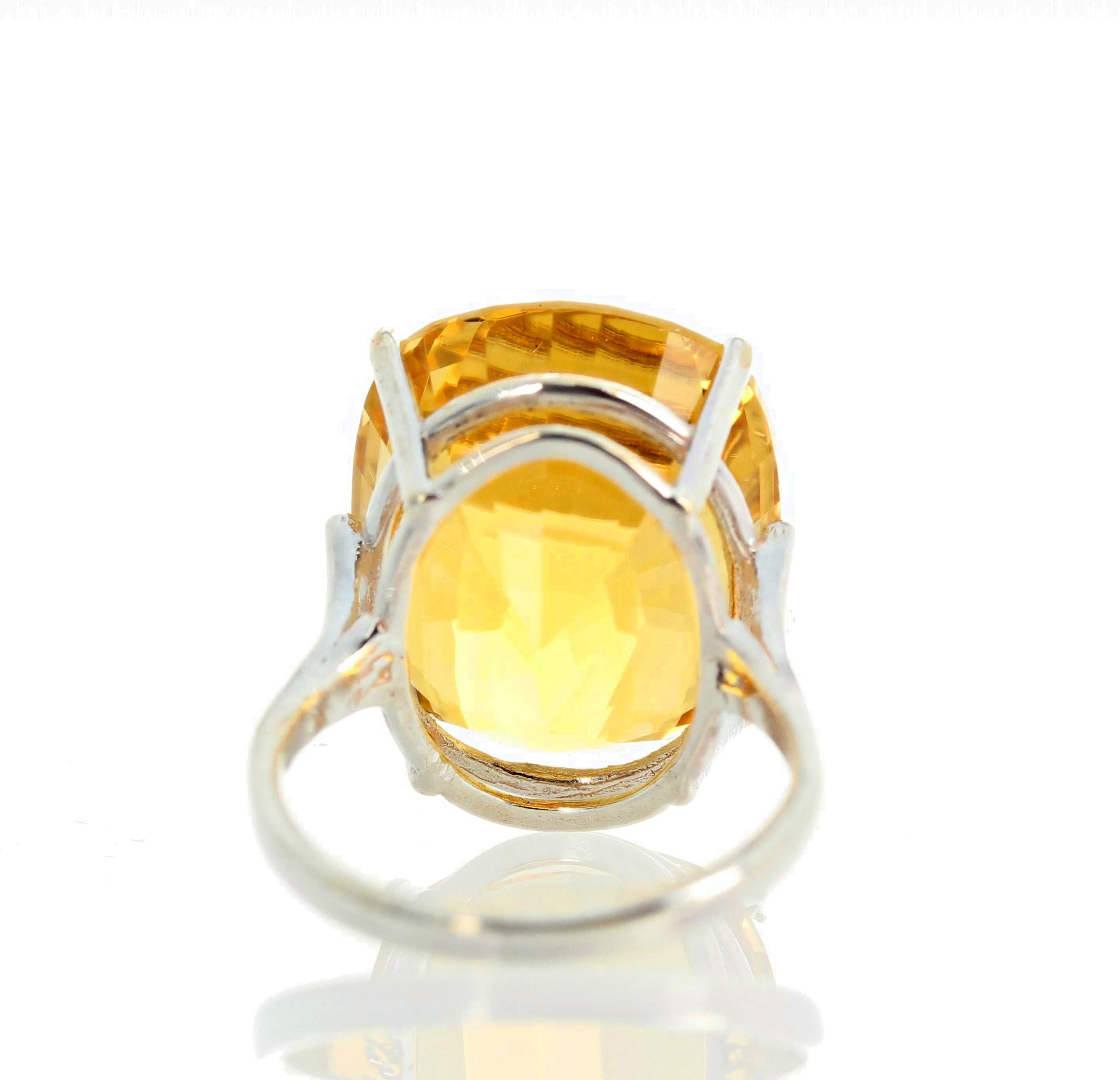 Women's or Men's AJD Glittering Rare Golden 25.33Ct Scapolite Silver Huge Cocktail Ring