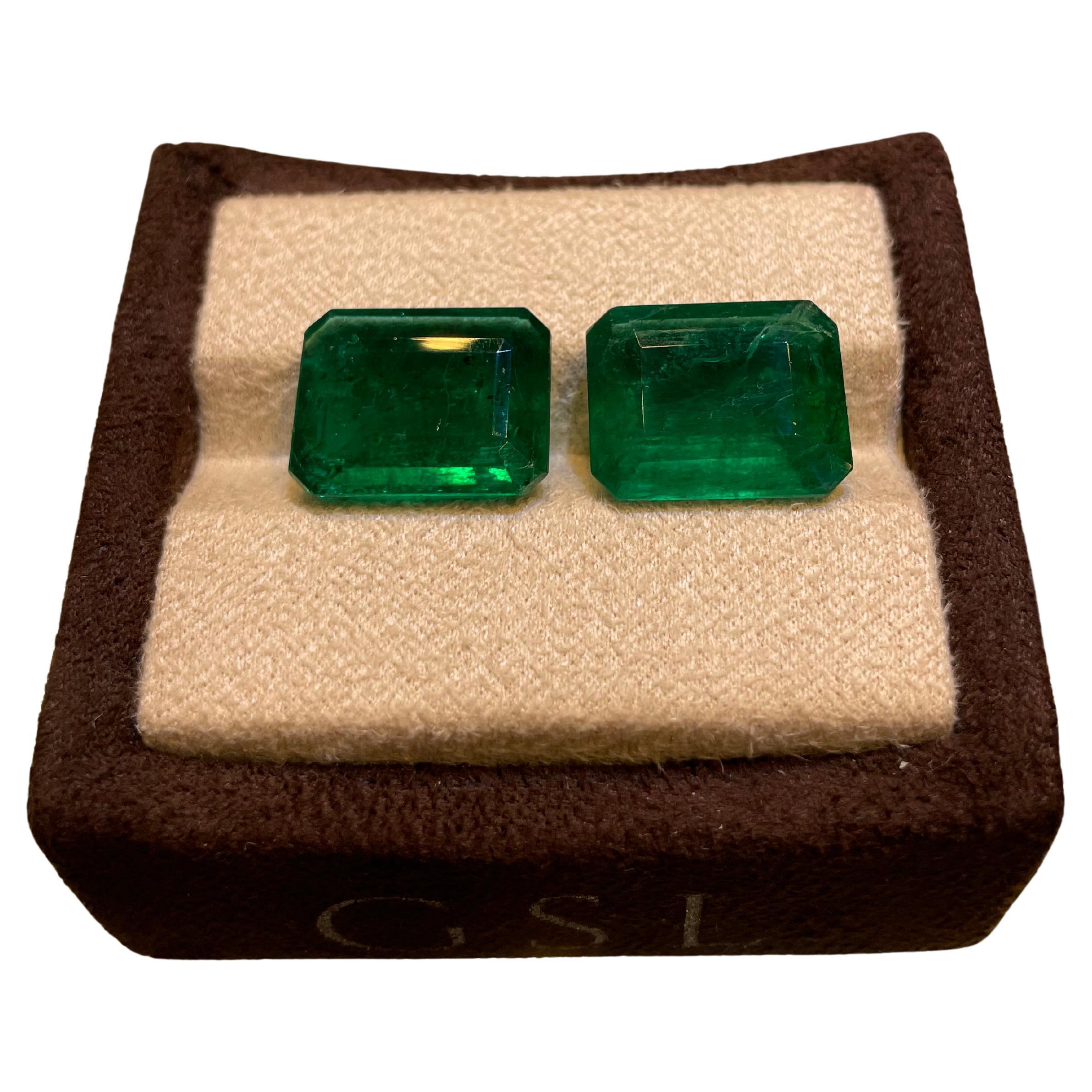 Paire d'émeraudes zambiennes de 25,35 carats, taille octogonale en vente