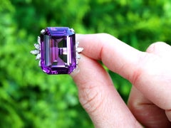 25.37 Carat Amethyst and 0.85 Carat Diamond 14k White Gold Ring Circa 1970