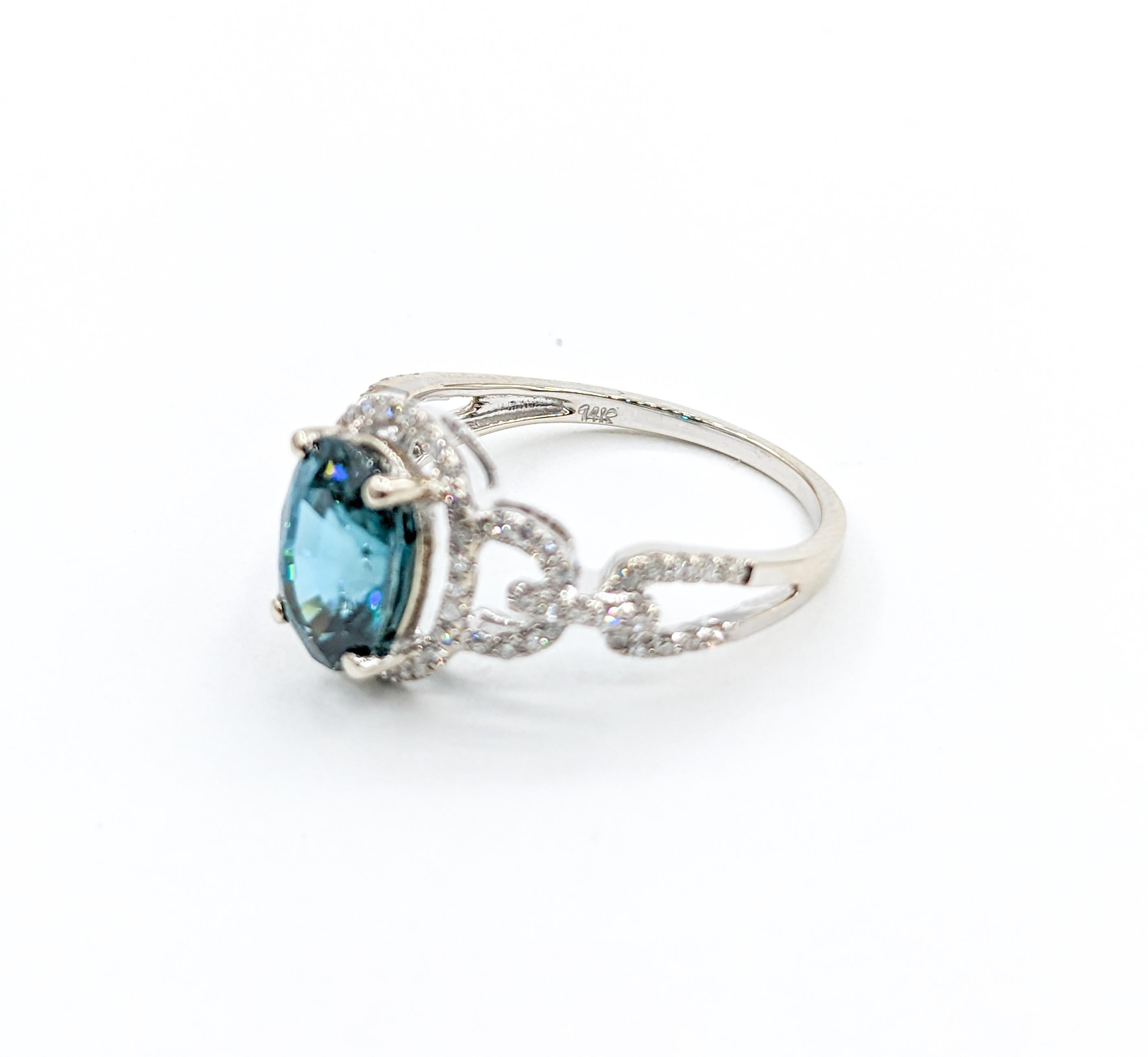 Contemporary 2.53ct Blue Zircon & Diamond Fashion Ring For Sale