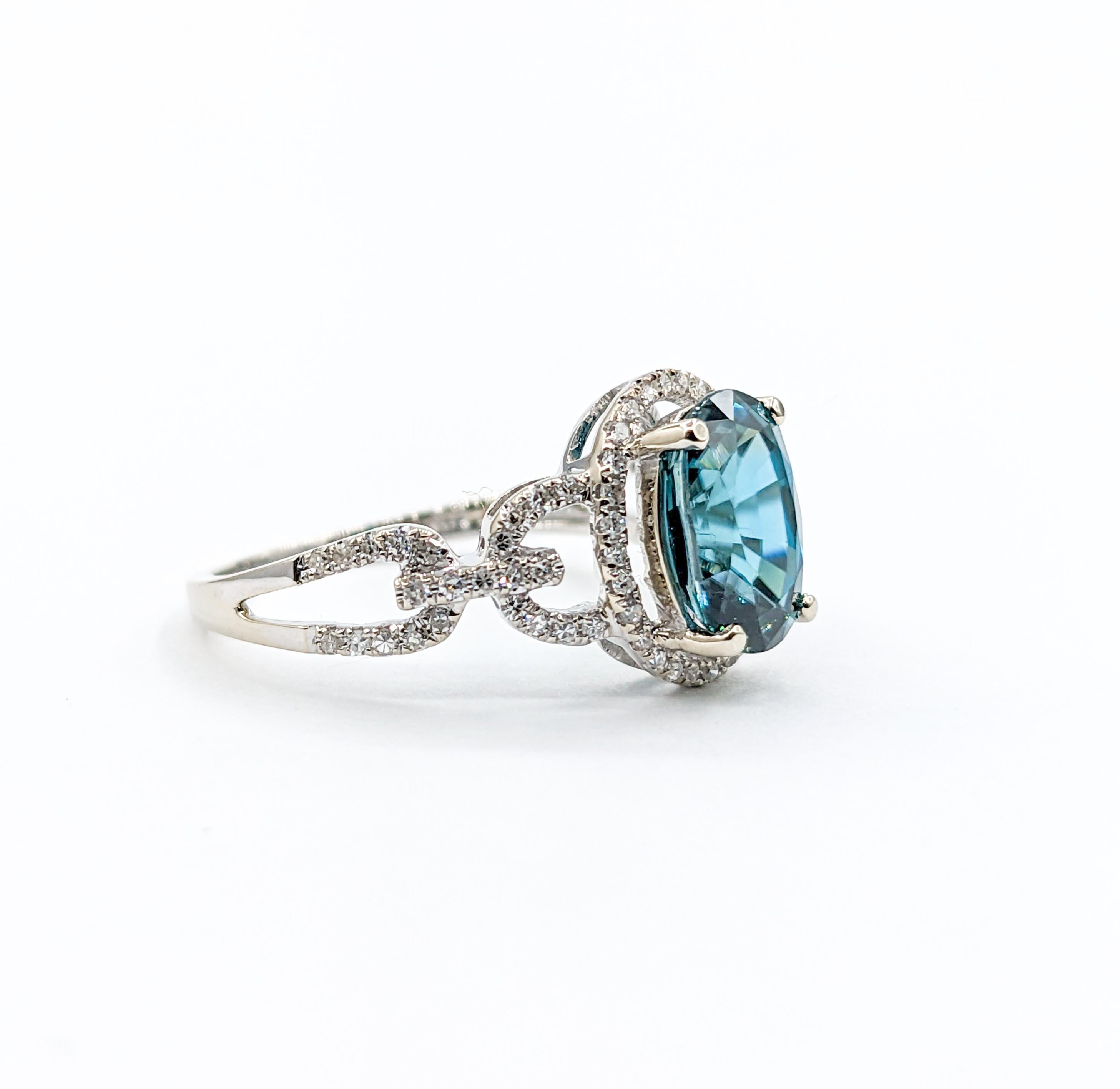 Oval Cut 2.53ct Blue Zircon & Diamond Fashion Ring For Sale