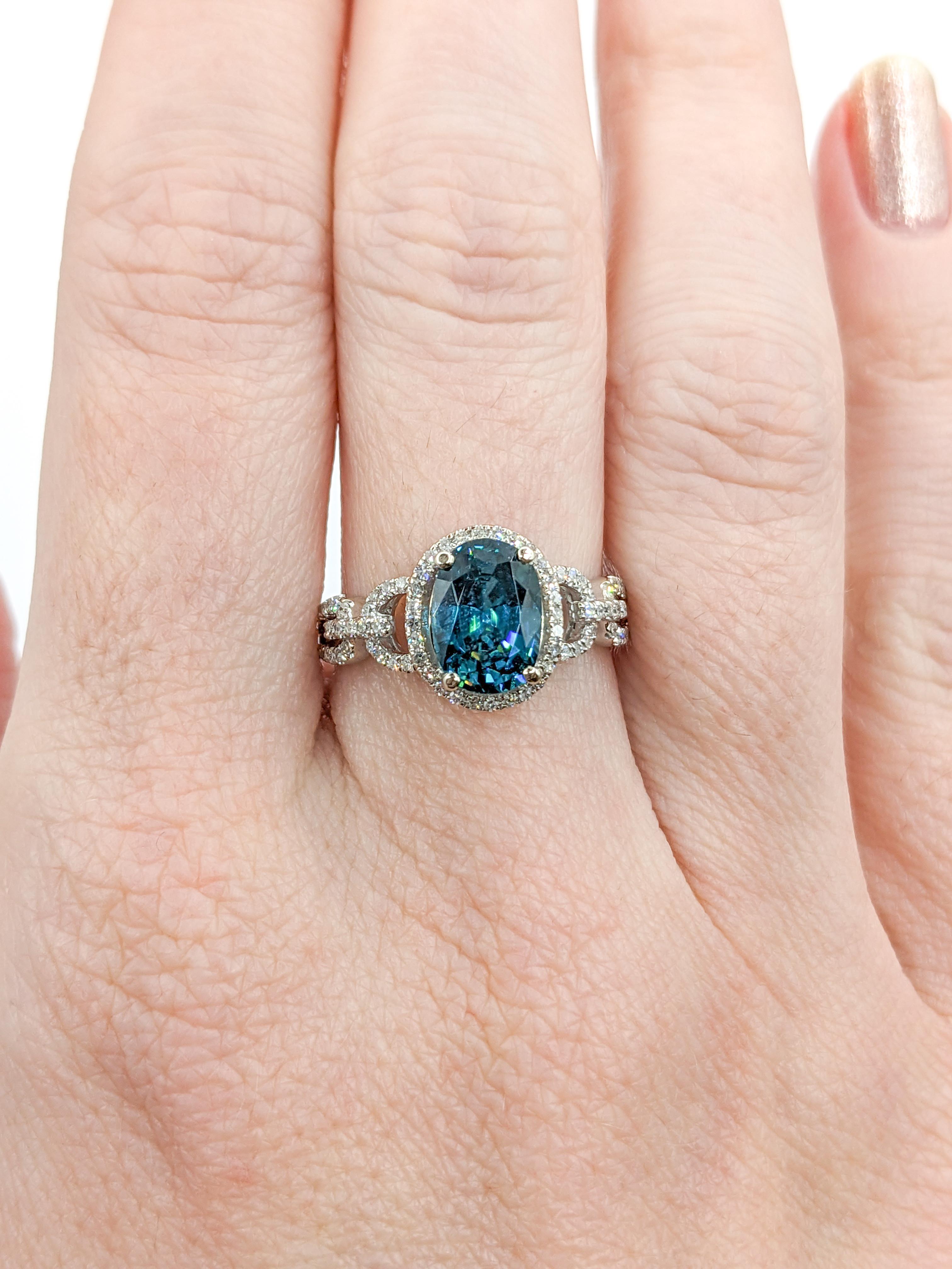 2.53ct Blue Zircon & Diamond Fashion Ring For Sale 2