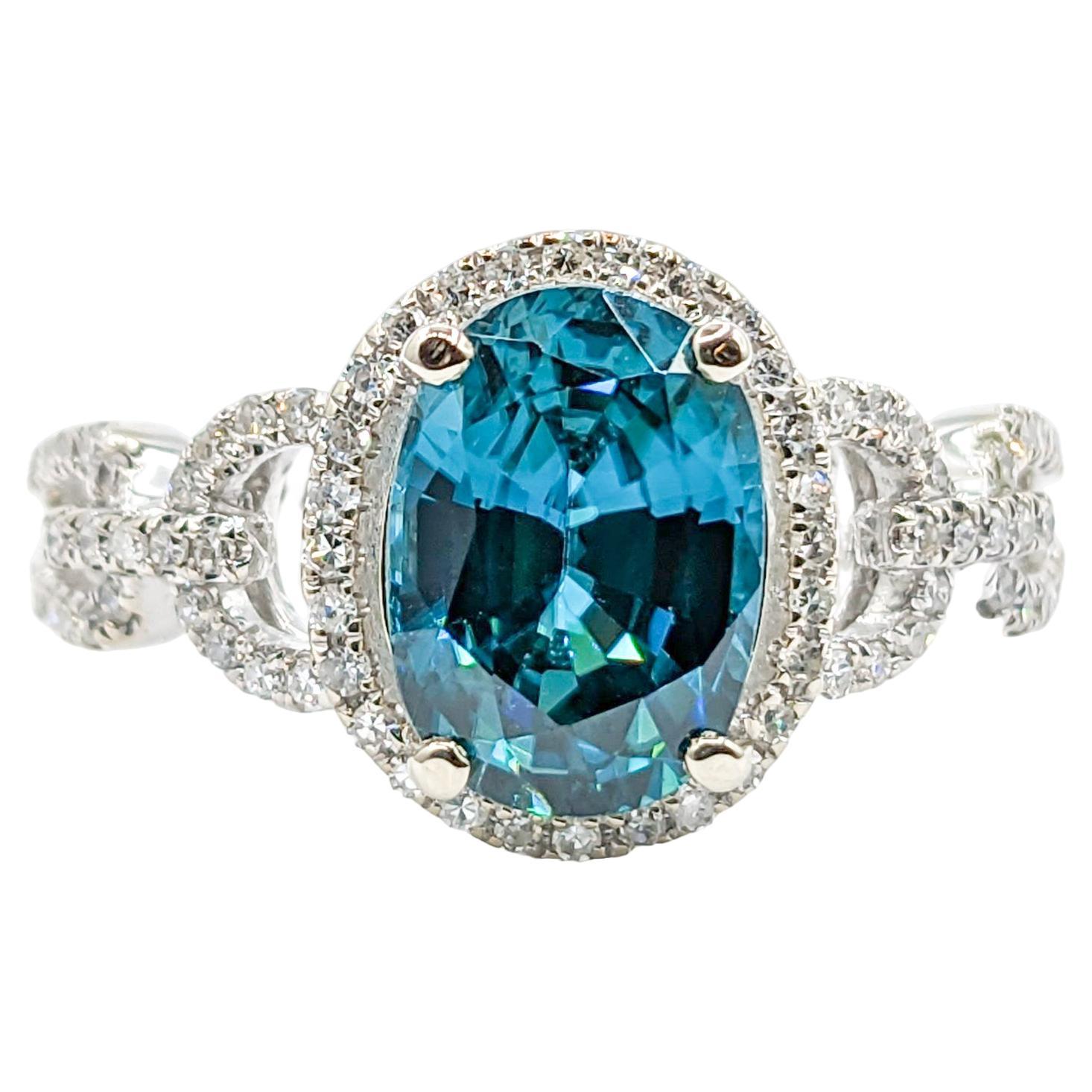 Vintage Ladies Platinum Blue Topaz, Zircon and Diamond Fashion Ring at ...
