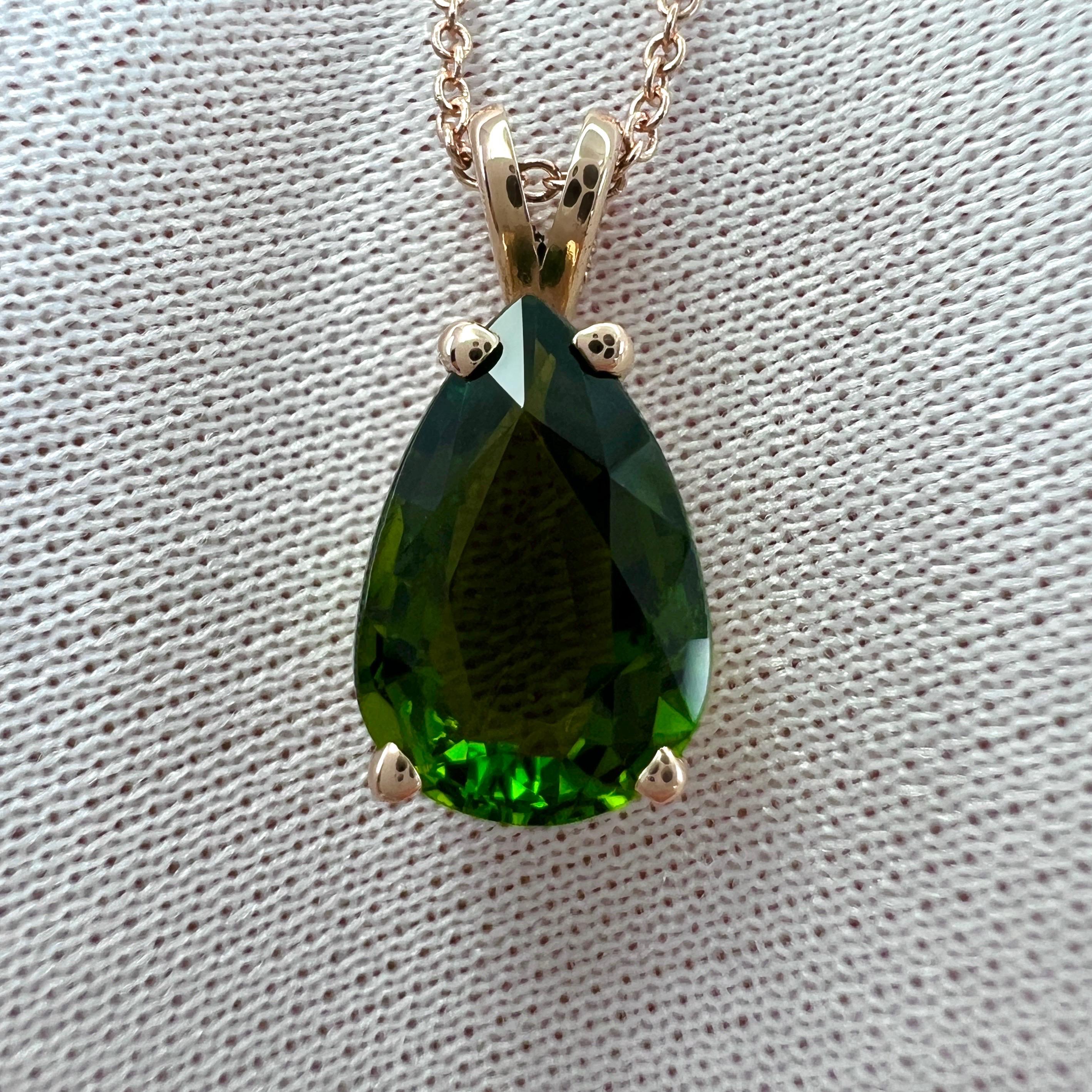 2.53ct Green Tourmaline Pear Teardrop Cut 14k Rose Gold Pendant Necklace In New Condition For Sale In Birmingham, GB