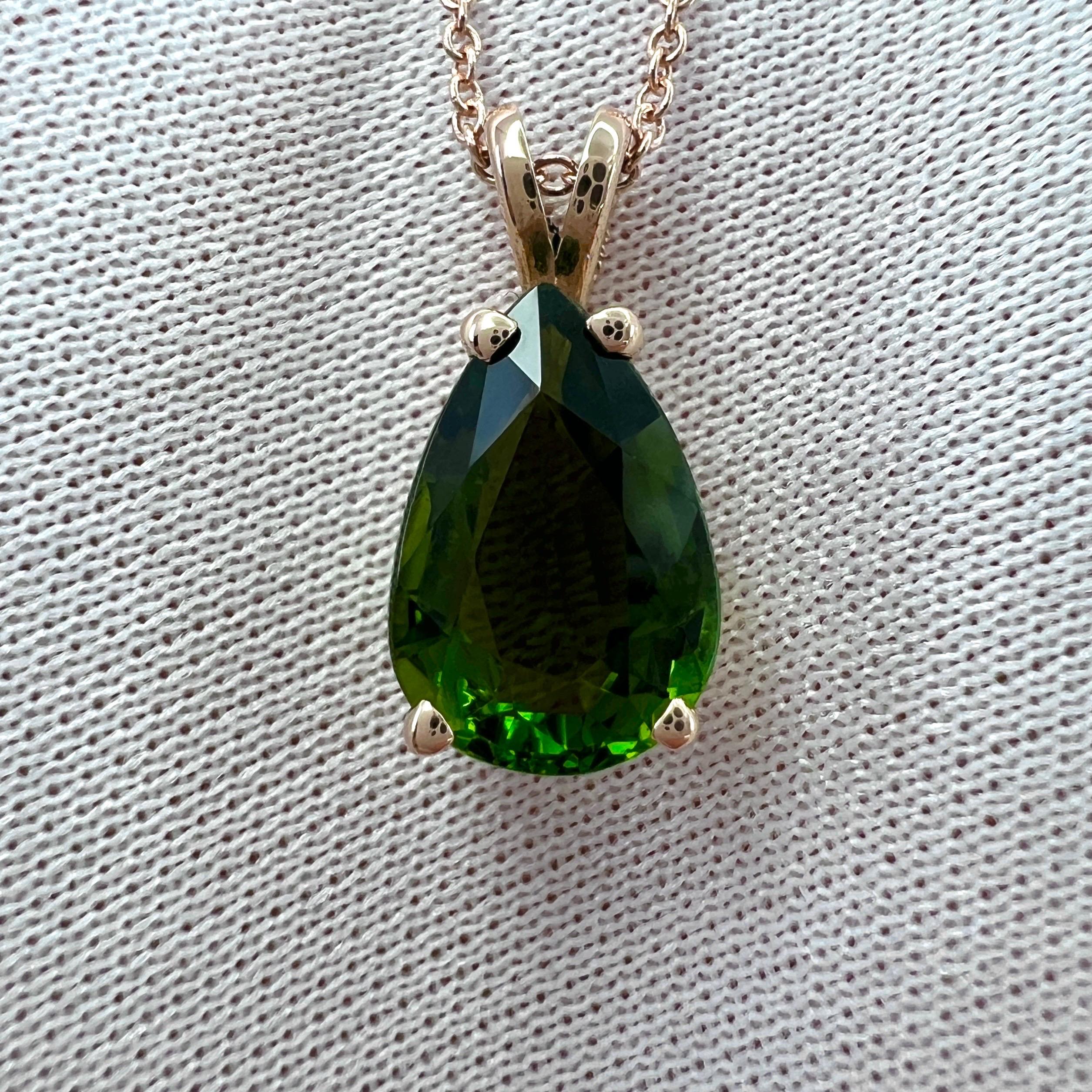 2,53ct Grüner Turmalin Birne Teardrop Cut 14k Rose Gold Anhänger Halskette 3
