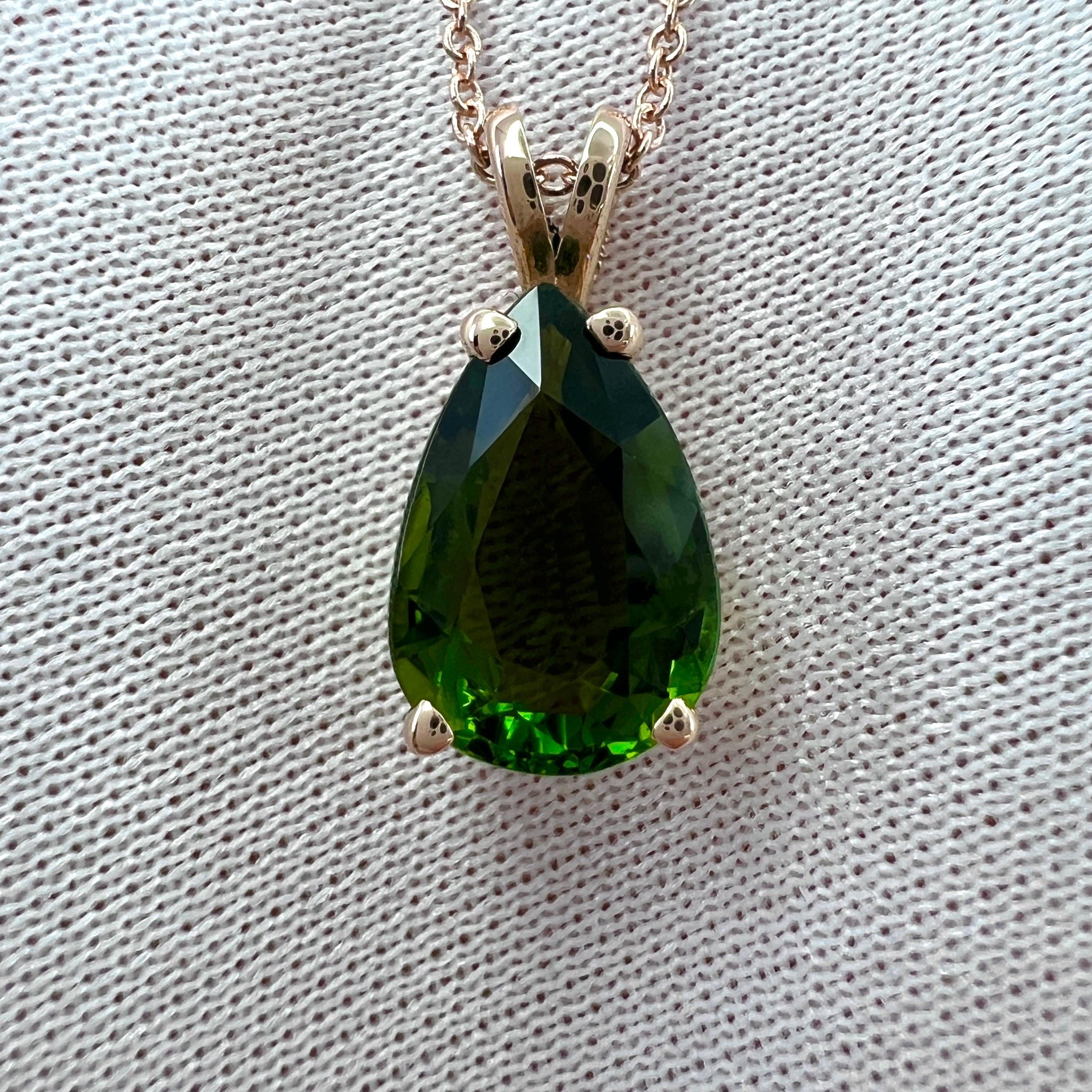 2.53ct Green Tourmaline Pear Teardrop Cut 14k Rose Gold Pendant Necklace For Sale 3