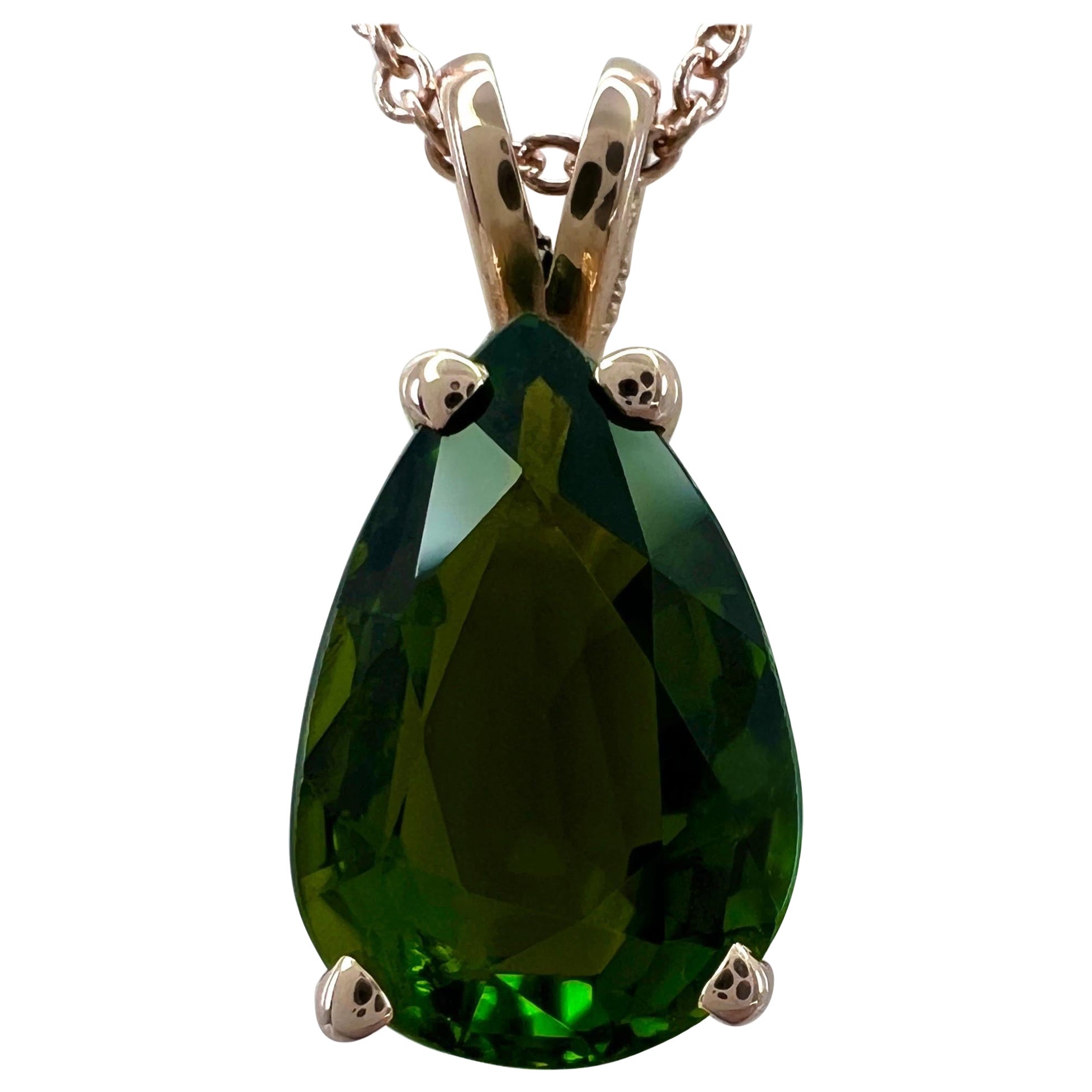 2,53ct Grüner Turmalin Birne Teardrop Cut 14k Rose Gold Anhänger Halskette