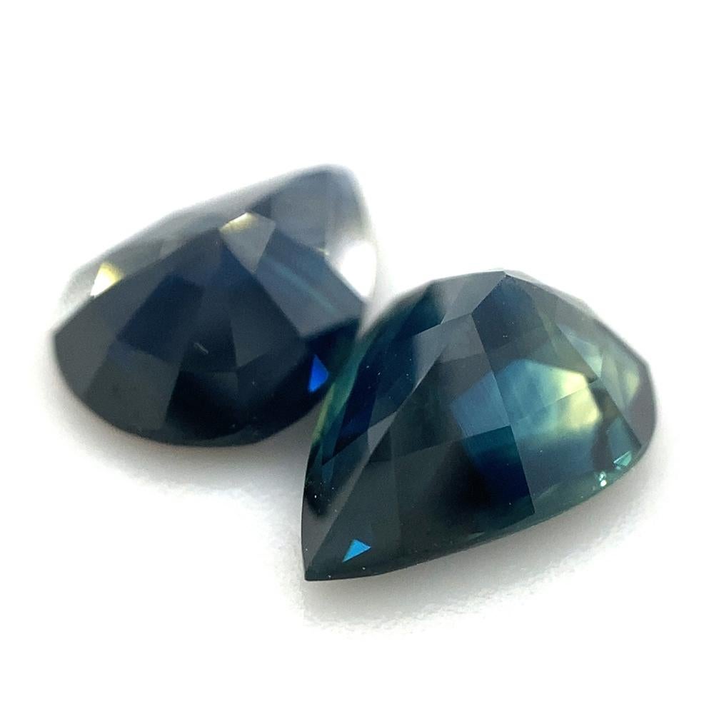 Women's or Men's 2.53ct Pair Pear Blue Sapphire from Thailand Unheated For Sale
