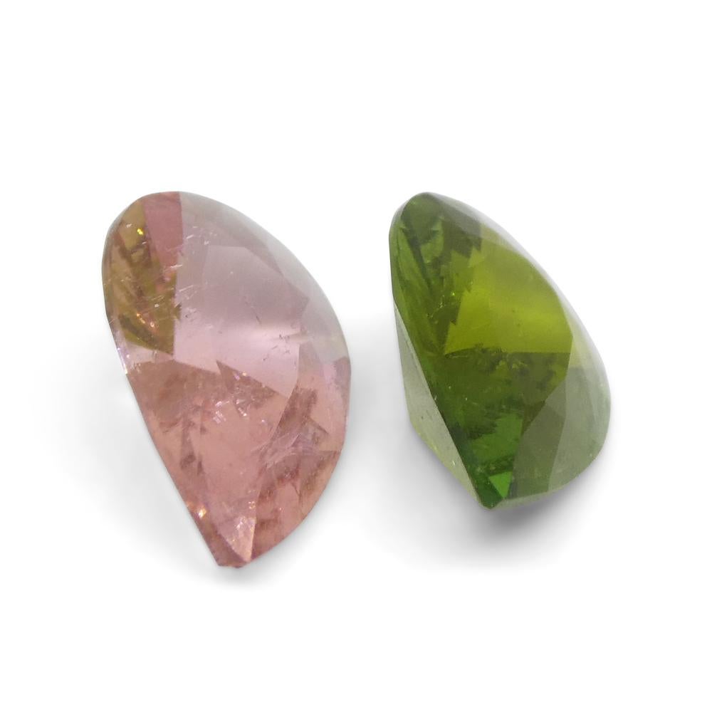 Brilliant Cut 2.53ct Pair Pear Pink/Green Tourmaline from Brazil For Sale