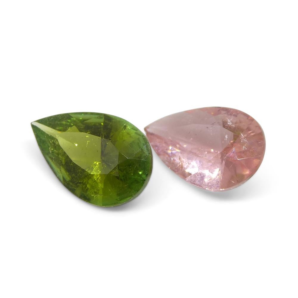 2.53ct Pair Pear Pink/Green Tourmaline from Brazil For Sale 1