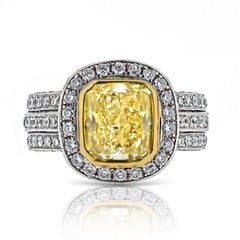 2.53ct Radiant Cut Fancy Light Yellow GIA Diamond Halo Engagement Ring
