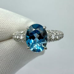 2.53ct Vivid Blue Oval Cut Santa Maria Aquamarine & Pavé Diamond Platinum Ring