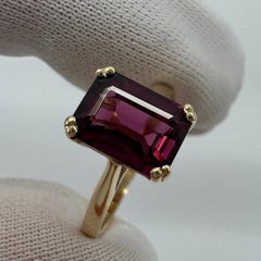 2.53ct Vivid Pink Purple Rhodolite Garnet Emerald Cut Yellow Gold Solitaire Ring