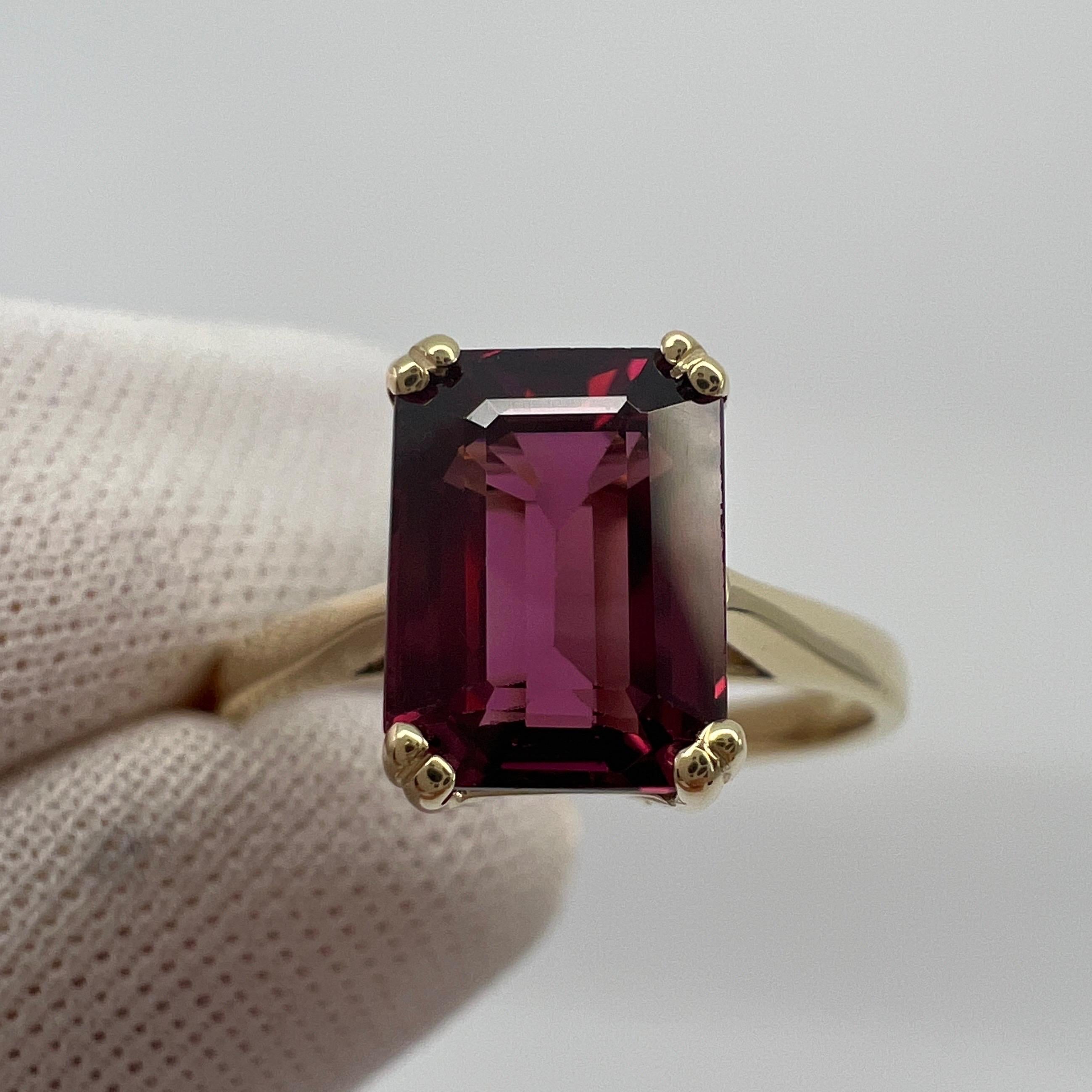 2,53 Karat lebhaft rosa lila Rhodolith Granat Smaragdschliff Gelbgold Solitr Ring 1