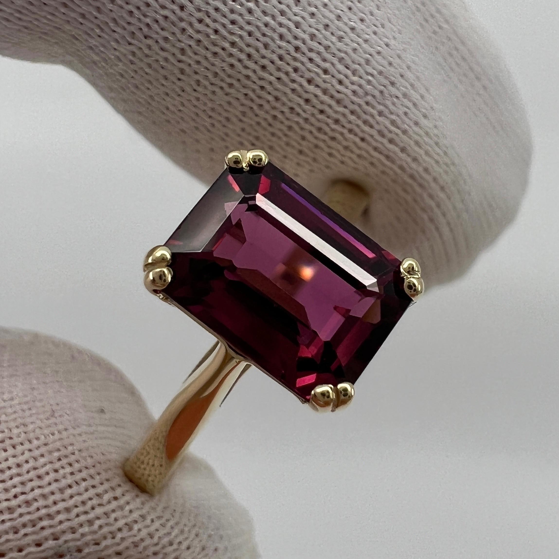 2,53 Karat lebhaft rosa lila Rhodolith Granat Smaragdschliff Gelbgold Solitr Ring 3
