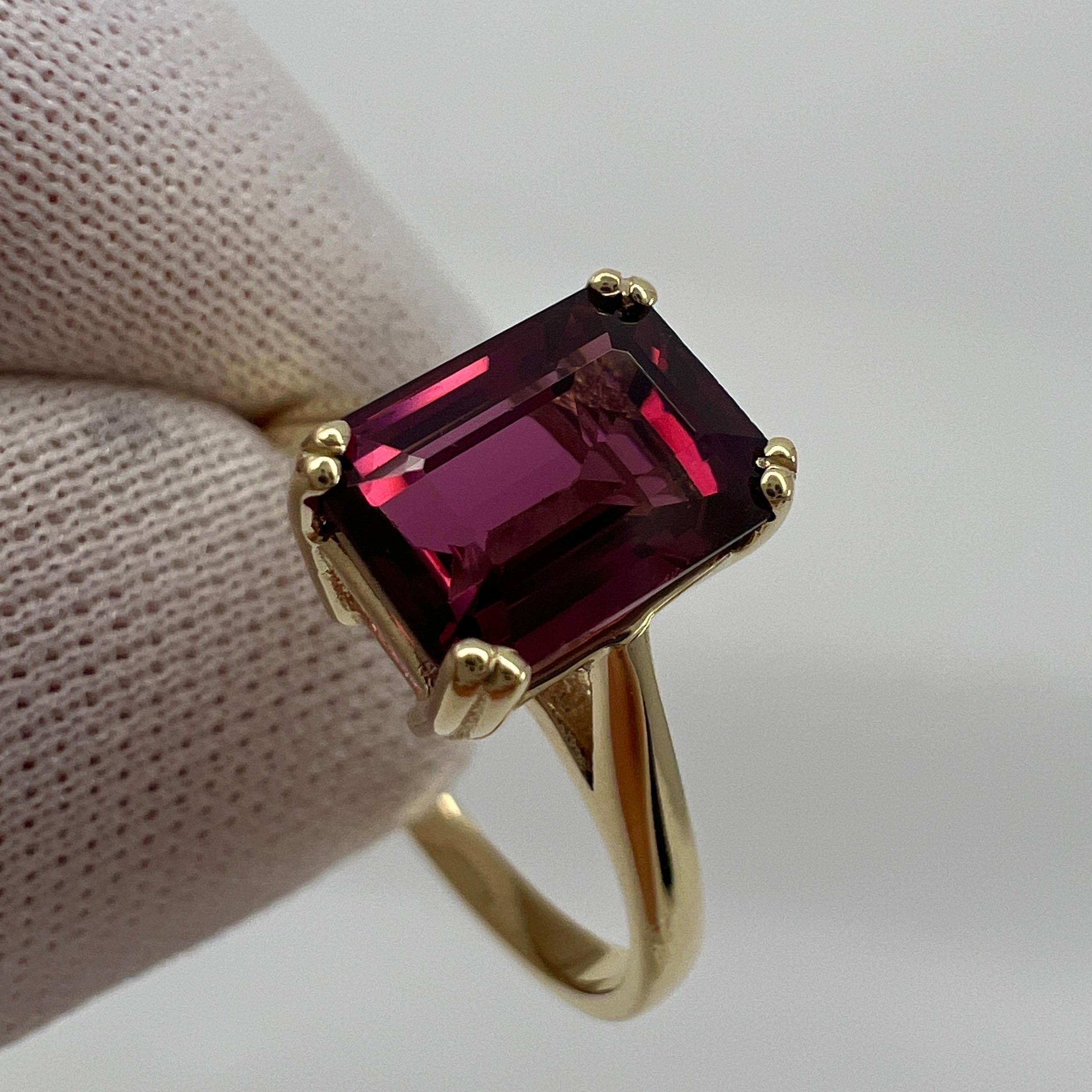 2,53 Karat lebhaft rosa lila Rhodolith Granat Smaragdschliff Gelbgold Solitr Ring 4