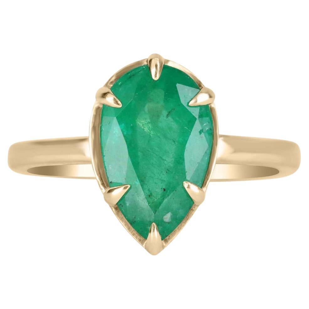 2.53cts 14K Colombian Emerald Pear Cut Solitaire Gold Ring