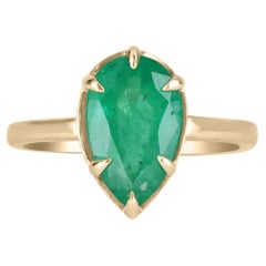2.53cts 14K Colombian Emerald Pear Cut Solitaire Gold Ring