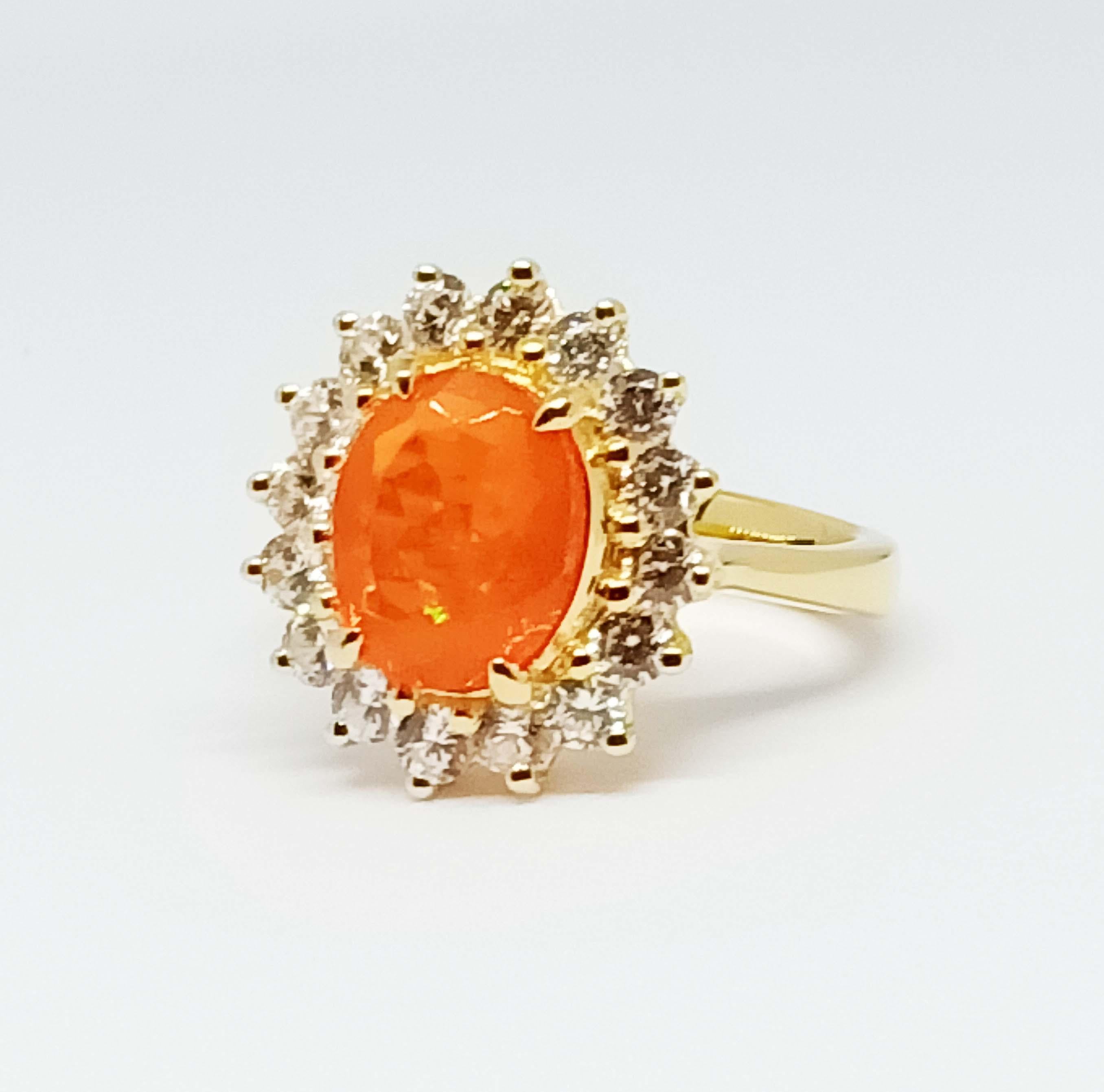 Victorian 2.53cts. Orange Opal Ring.Sterling Silver in 18K Gold Plated. For Sale