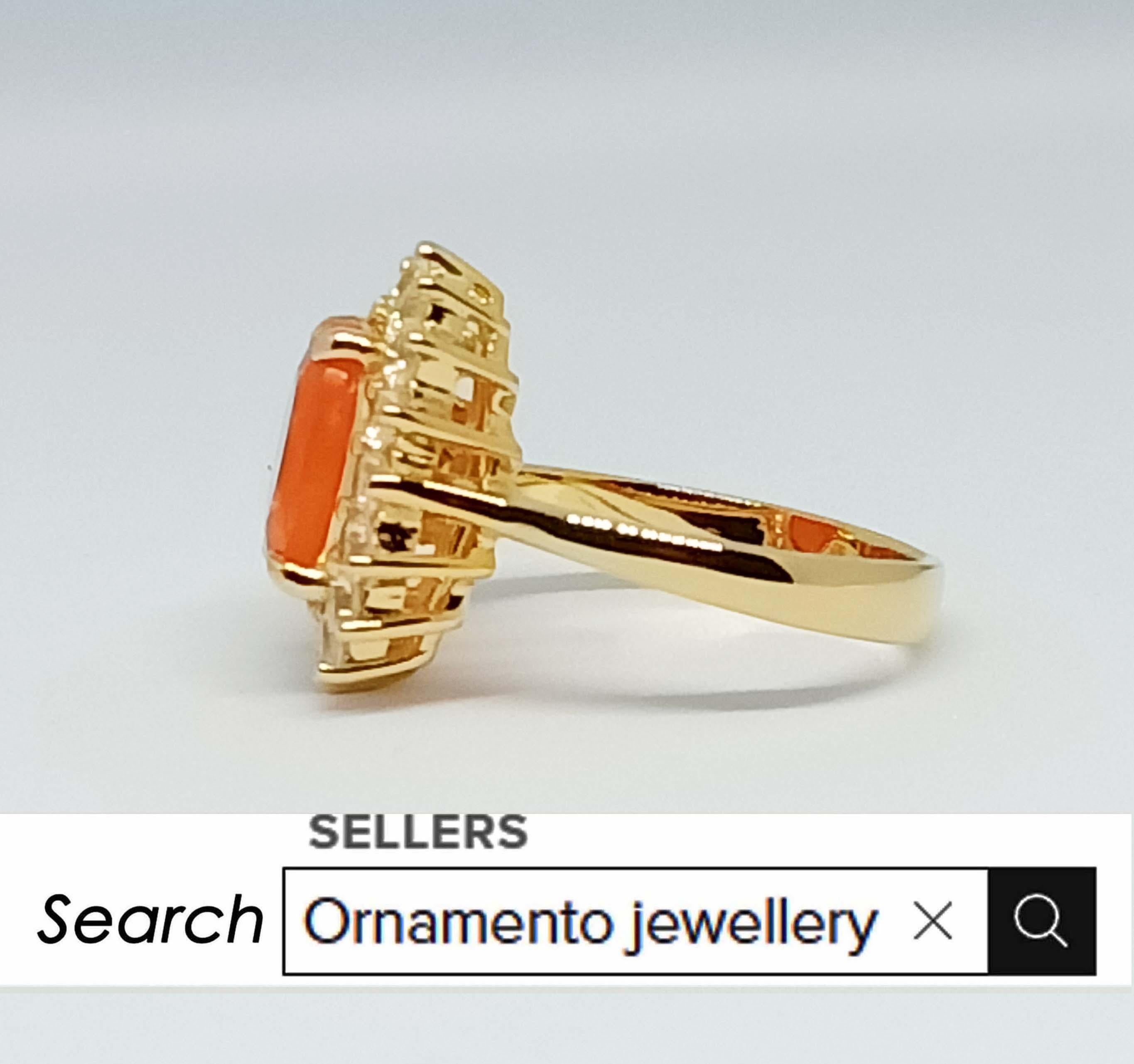 Oval Cut 2.53cts. Orange Opal Ring.Sterling Silver in 18K Gold Plated.