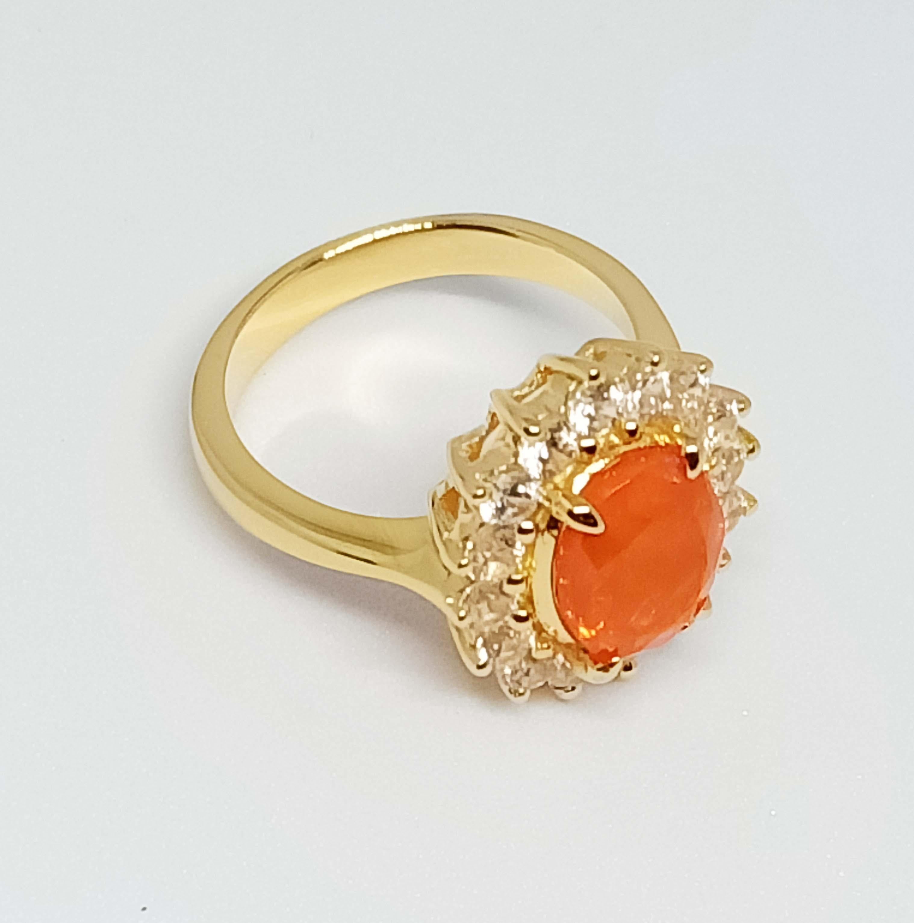 2.53cts. Orange Opal Ring.Sterling Silver in 18K Gold Plated. For Sale 1