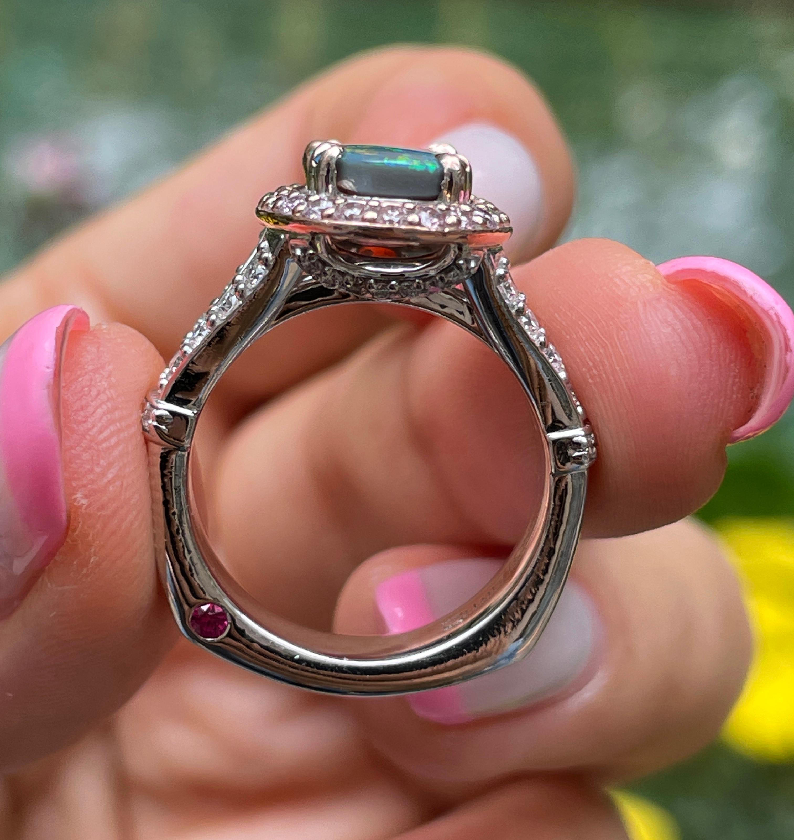 2.53ctw Australian Lighting Ridge Black Opal Pink White Diamonds Ruby 14k  Ring 9