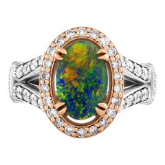 2.53ctw Australian Lighting Ridge Black Opal Pink White Diamonds Ruby 14k  Ring