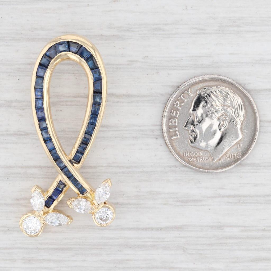 2.53ctw Blue Sapphire White Diamond Support Ribbon Pendant 18k Yellow Gold 1