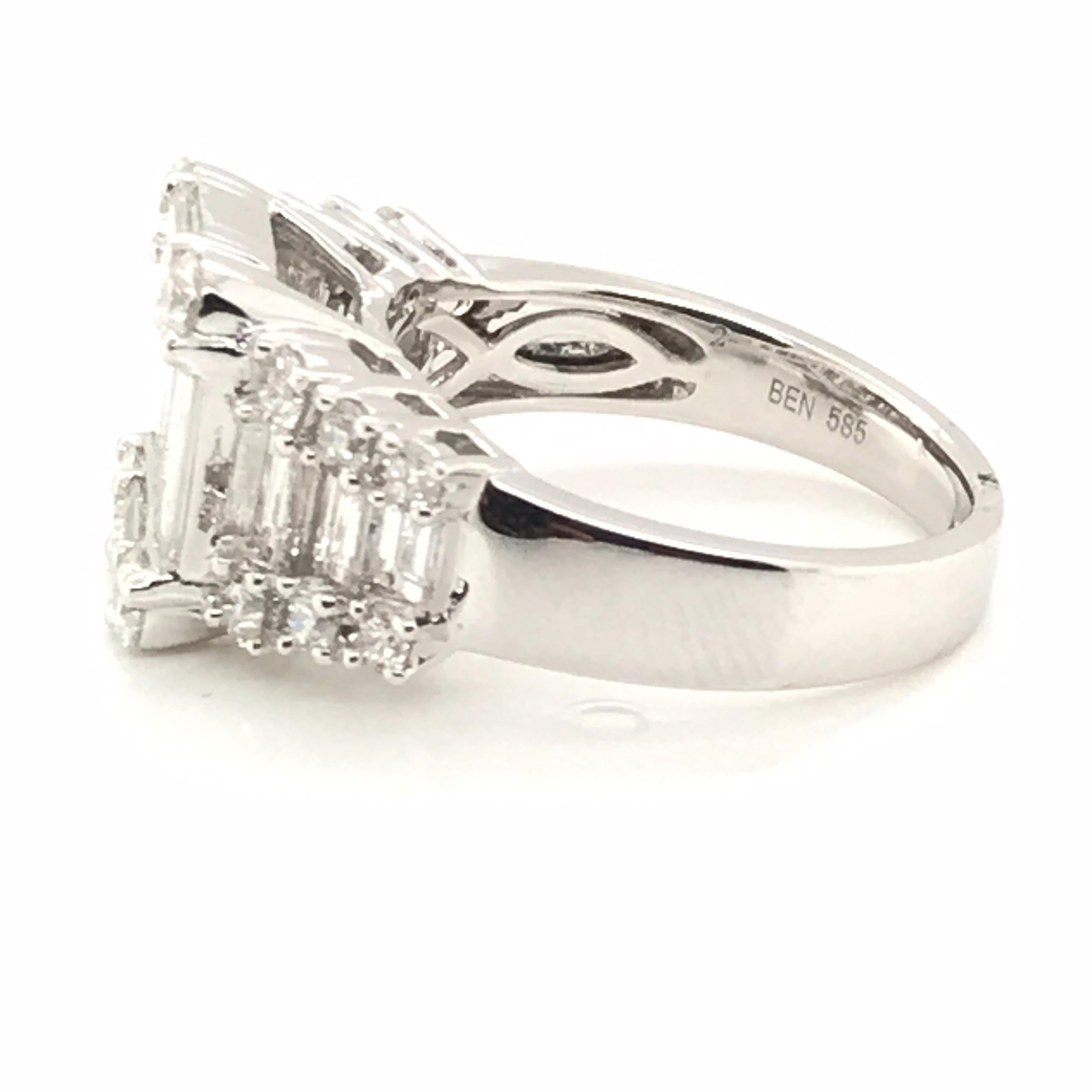 Modern 2.54 Carat Baguette and Round Diamond Ring For Sale