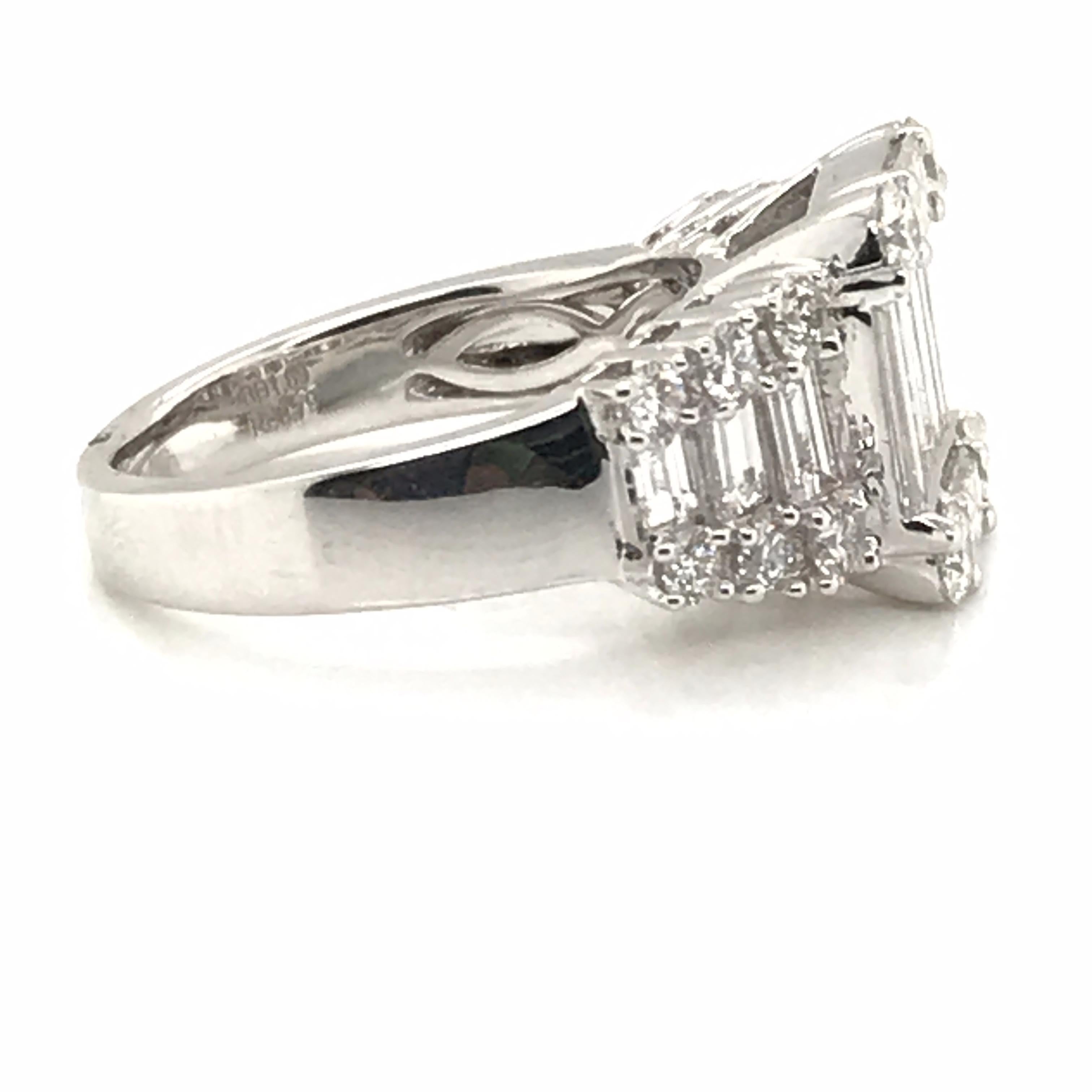 Baguette Cut 2.54 Carat Baguette and Round Diamond Ring For Sale