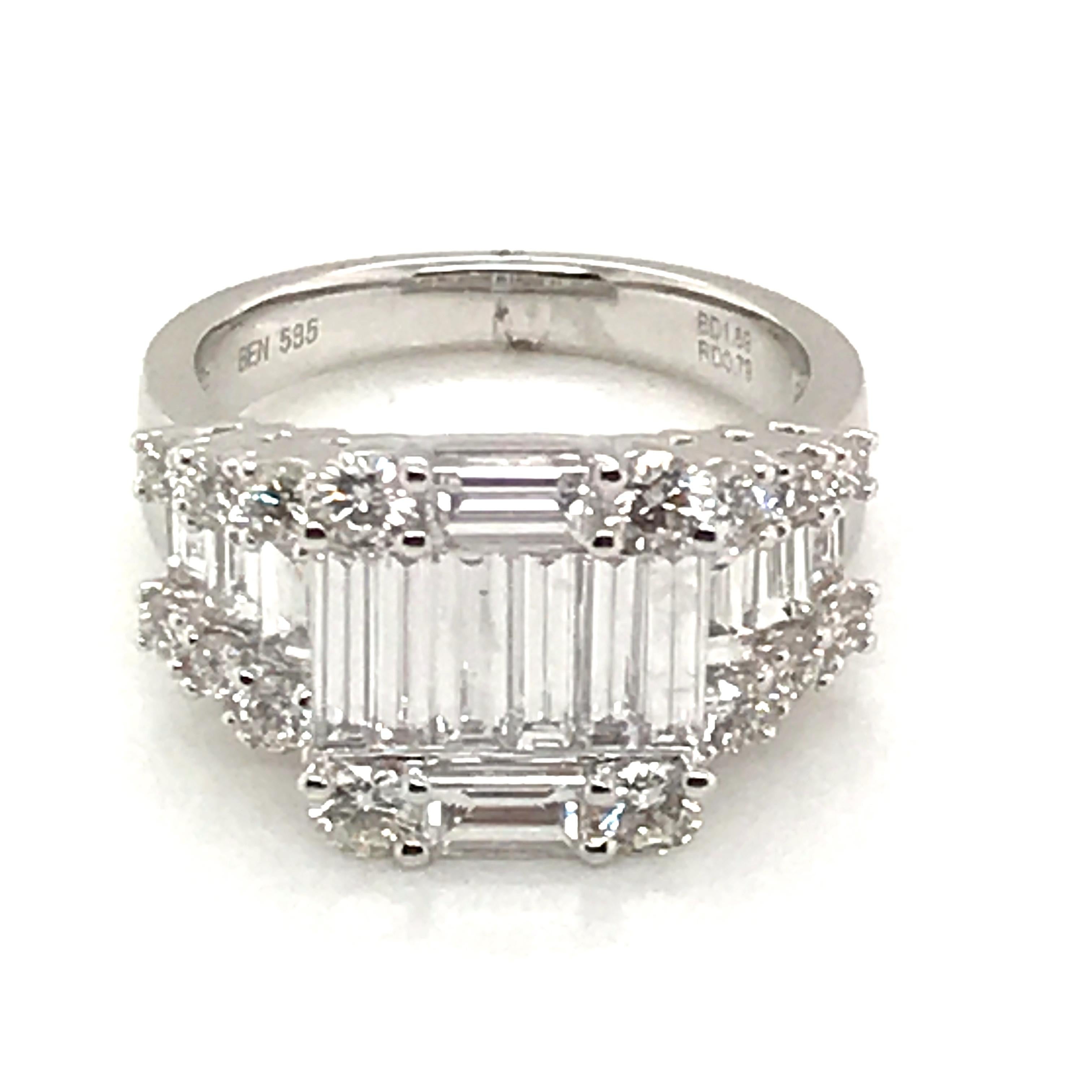 Women's 2.54 Carat Baguette and Round Diamond Ring For Sale