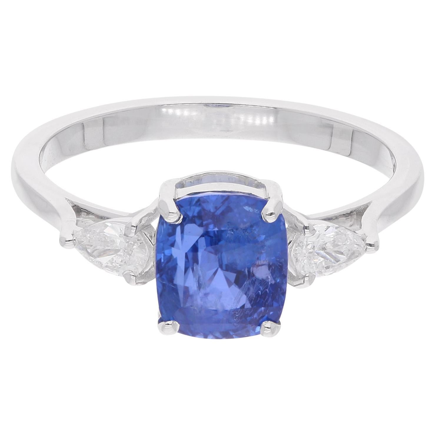 2,54 Karat Blauer Saphir Ring 0,22 Karat Pave Diamant 18 Karat Weißgold