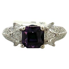 2.54 Carat Cushion Cut Blue-Purple Spinel and Diamond Ring in 18K White Gold