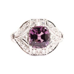 2.54 Carat Cushion Cut Spinel and Diamond 18 Carat White Gold Cluster Ring