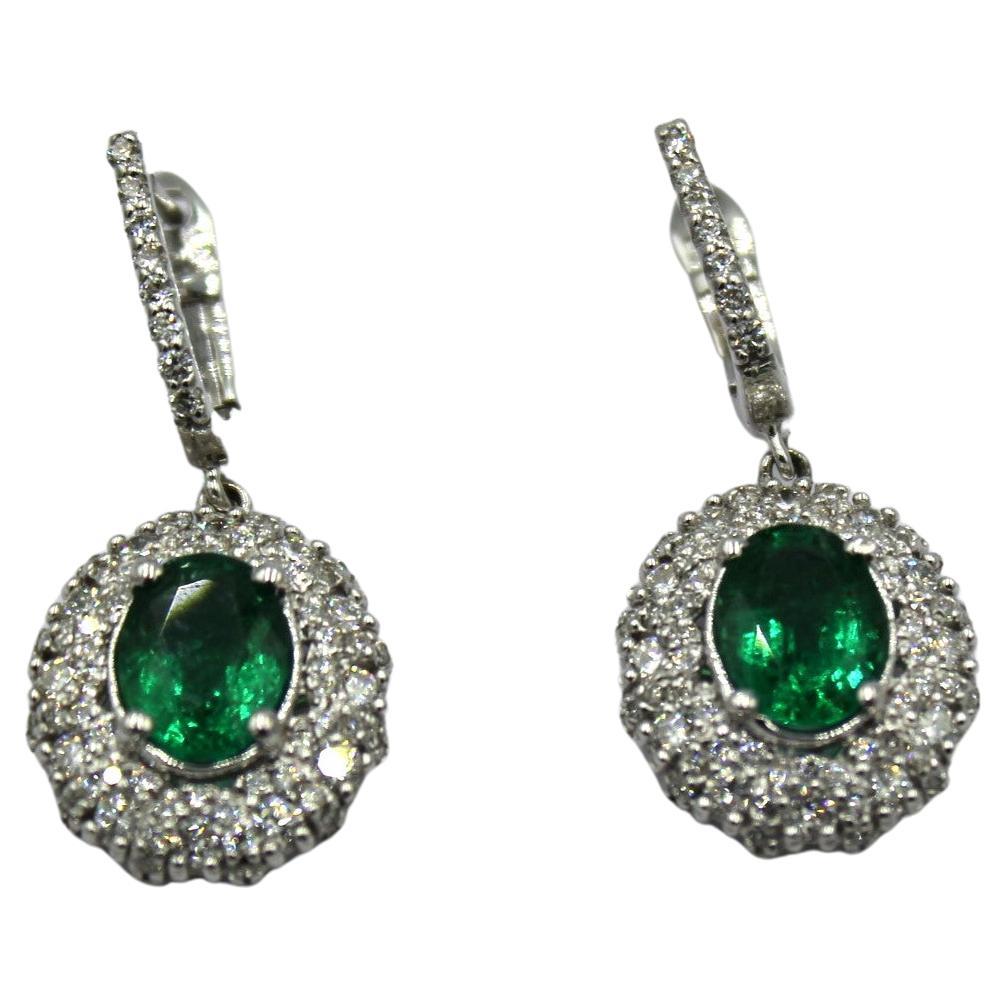2.54 Carat Emerald Diamond Earring  For Sale