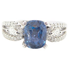 2.54 Carat GIA Certified Burma No Heat Blue Sapphire and White Diamond Gold Ring