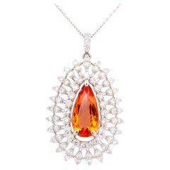 2.54 Carat Imperial Topaz Diamond Platinum Sunburst Pendant Necklace
