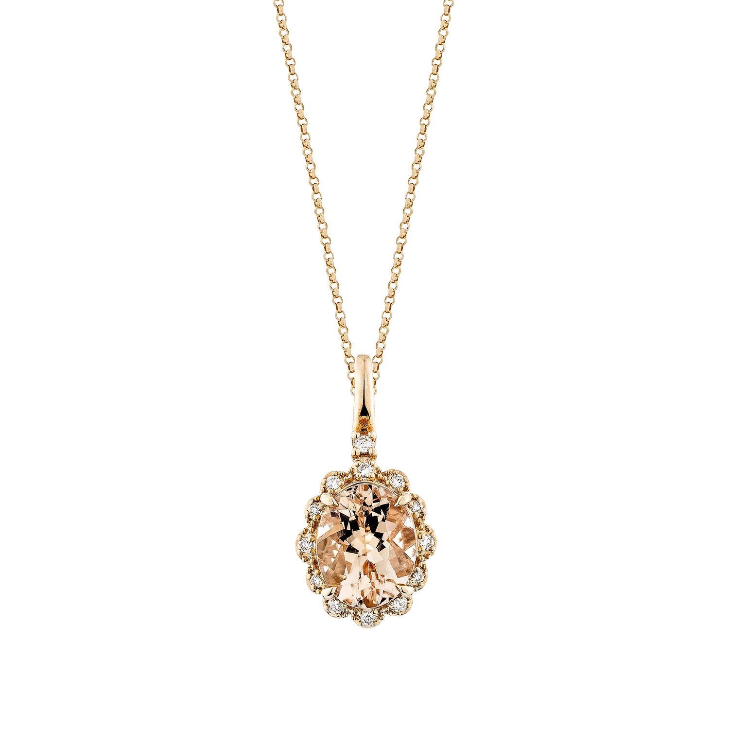 Oval Cut 2.54 Carat Morganite Pendant in 18Karat Rose Gold with White Diamond. For Sale