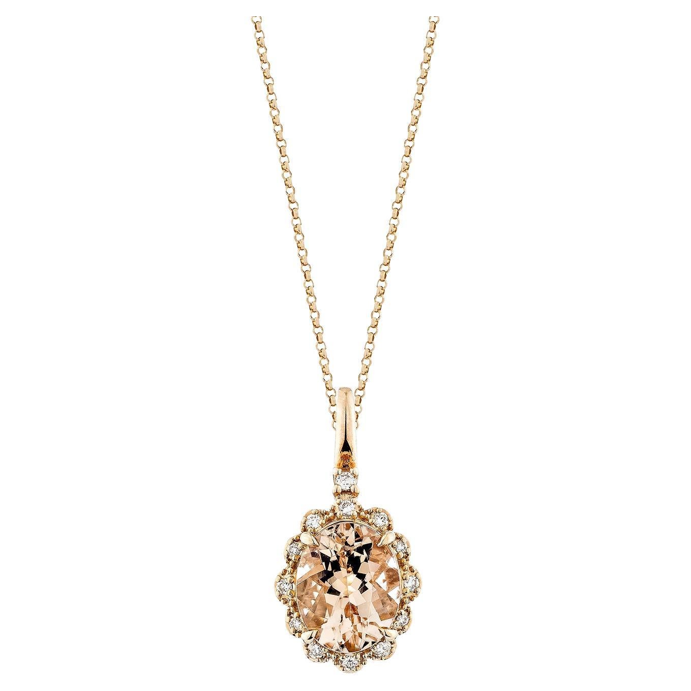 Pendentif Morganite de 2,54 carats en or rose 18 carats avec diamant blanc. en vente