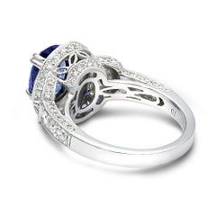 2.54 Carat Natural Blue Cushion Cut Sapphire and Diamond Cocktail Ring 18kt W/G