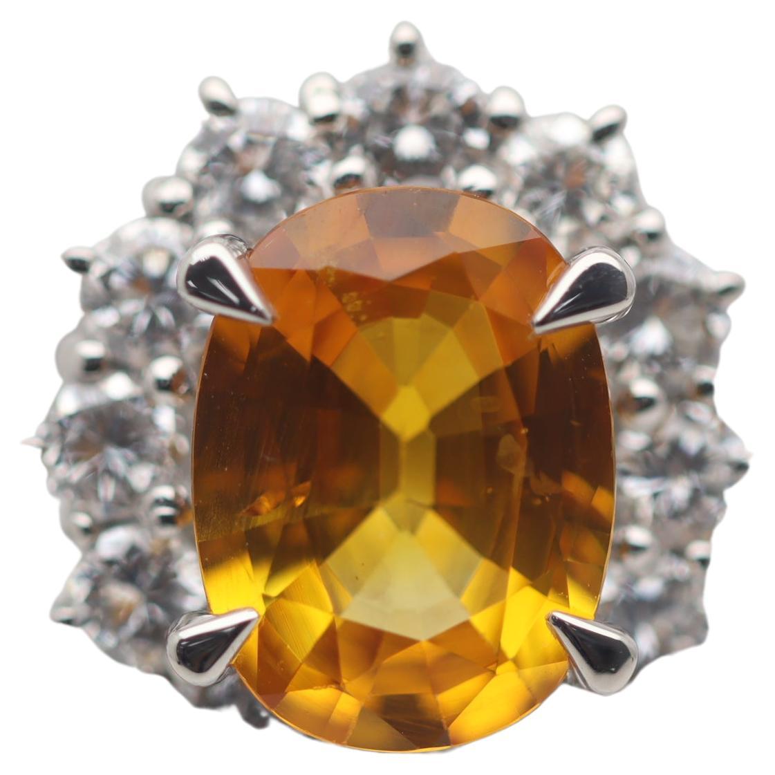 2.54 Carat Orange Sapphire Diamond Platinum Ring