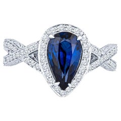 2.54 Carat Pear Shaped Natural Blue Sapphire & Diamond Ring