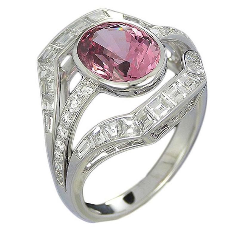 2.54 Carat Pink Spinel and Diamond Art Deco Style Cocktail Ring For Sale