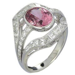 2.54 Carat Pink Spinel and Diamond Art Deco Style Cocktail Ring