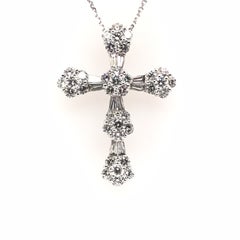 2.54 Carat Round Cluster with Baguettes Cross Pendant