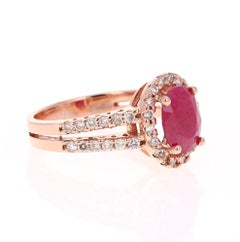 Contemporary 2.54ct Oval Cut Ruby Diamond Ring in 14K Rose Gold