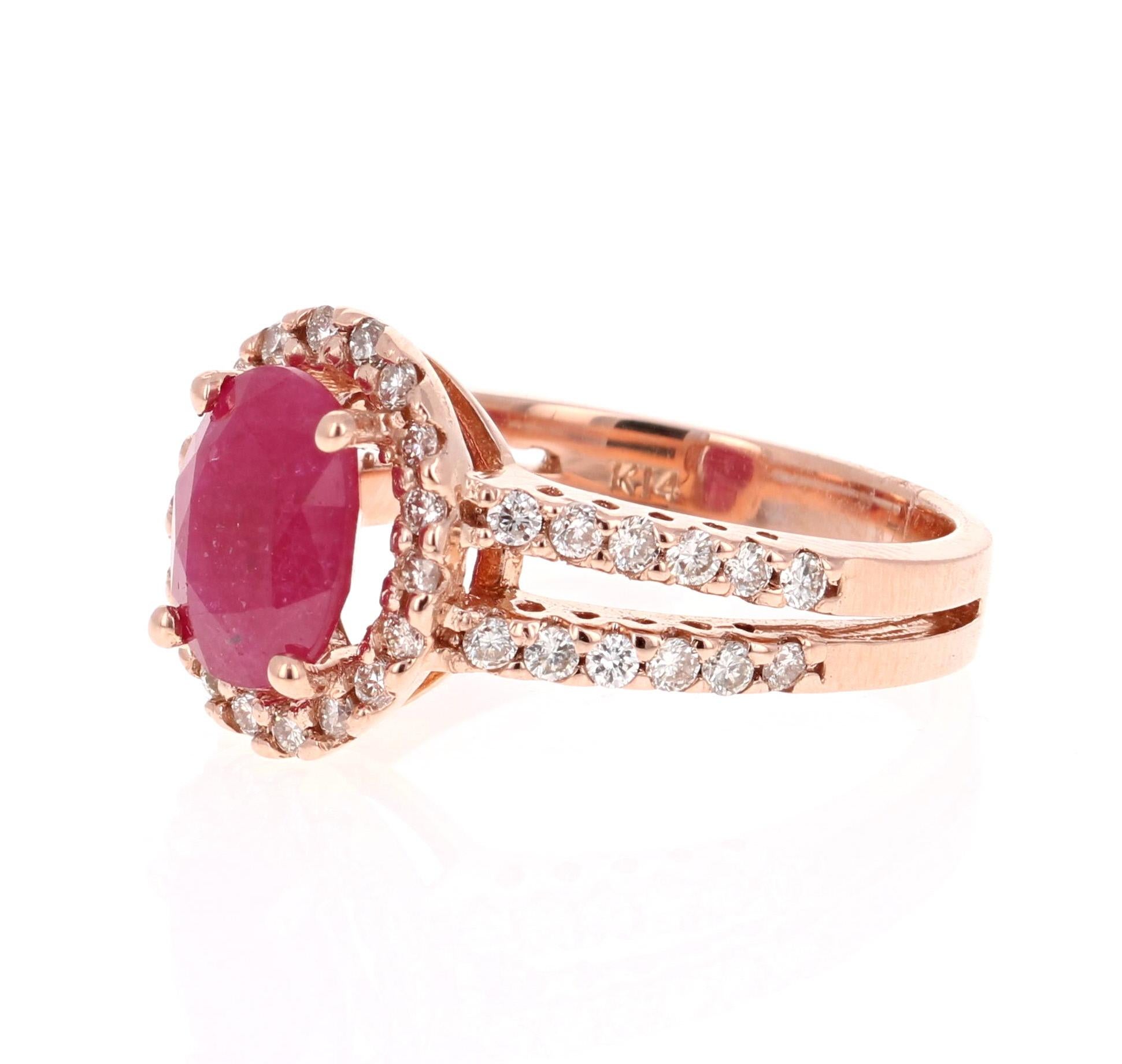 Contemporary 2.54 Carat Ruby Diamond 14 Karat Rose Gold Ring For Sale